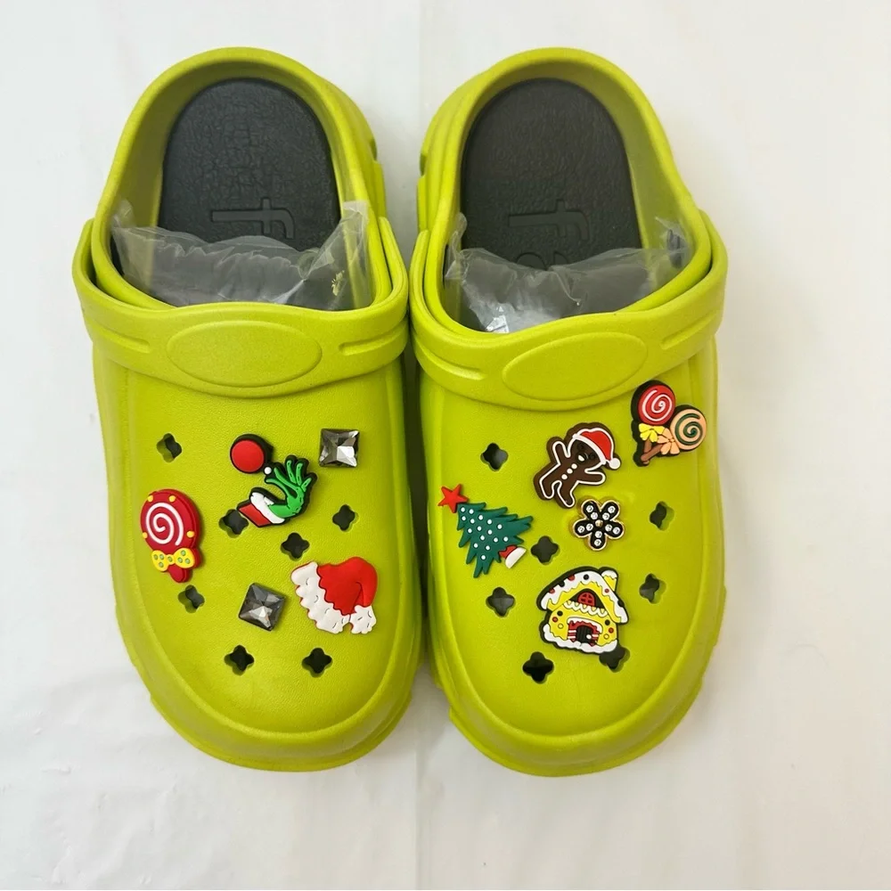 One of a Kind‎ Fashion Bright Green Christmas Platform Clogs (similar to Crocks)